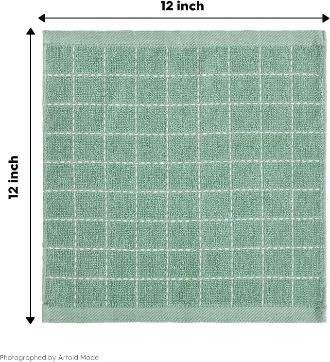 Artoid Mode Checkered Designed Cotton Light Green Terry Kitchen Dish Cloths - Image 7