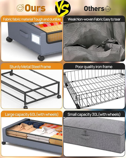 Under Bed Storage with Wheels, Square Under Bed Storage Containers, 60L Under - Image 6