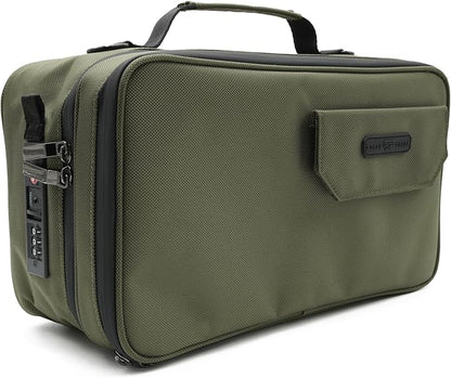 Large Storage Case with TSA Combination Lock Bag, Portable Carbon Lined, XL Medicine Lockable Box for Travel & Home Secured Box Organizer Divider Jars Accessories, Removable Tray (Green)