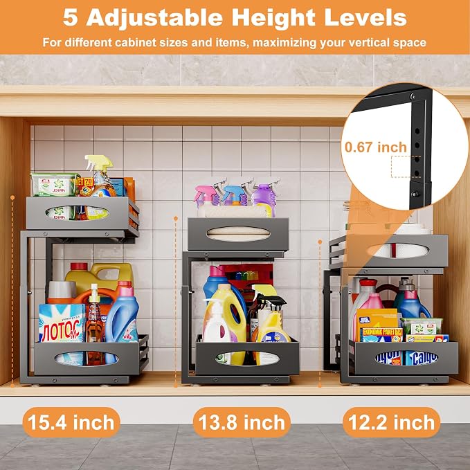 Under Sink Organizer, 2 Tier Under Sink Organizers and Storage, Adjustable - Image 6