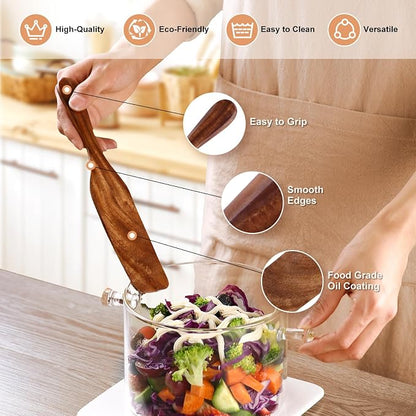 5Pcs Wooden Spurtle Set, Natural Acacia Wood Kitchen Utensils Set - Image 3