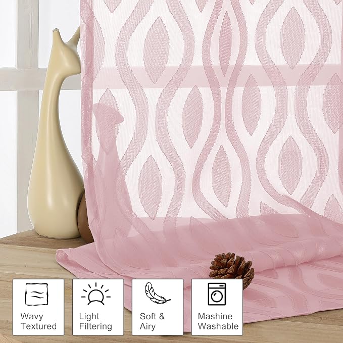Aiyufeng Pink Sheer Curtains 2 Panels 54 Inch Length, Soft Lightweight Clip - Image 2
