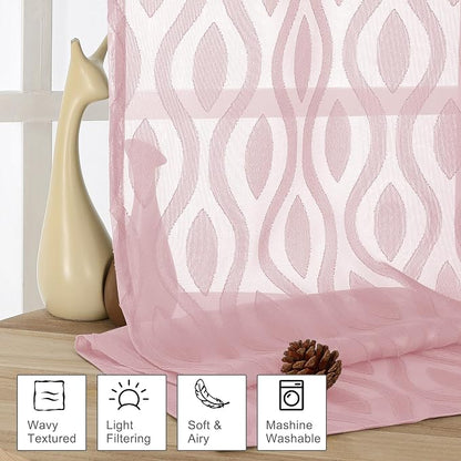 Aiyufeng Sheer Pink Curtain 45 Inch Length 2 Panels Set, Farmhouse Clip - Image 2