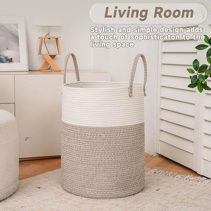 Large Woven Laundry Basket Hamper, 80L Cotton Rope Storage Bin - Image 3