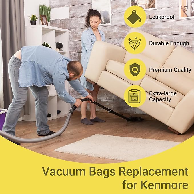 50558 Vacuum Cleaner Bags Replacement for Kenmore Canister Type C/Q 5055, 50555, 50557, 50558 and Pana·sonic Type C-5, C-18, 200 Series, 400 Series, 600 Series, 800 Seires Vacuum - 36 Pack