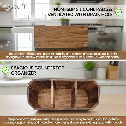 Large Kitchen Utensil Holder for Countertop – Acacia Wood Utensil Organizer - Image 4