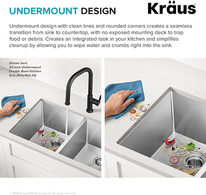 Kraus Kitchen Sinks Undermount - 32 Inch Stainless Steel Kitchen Sink, 60/40 Double Bowl, 16 Gauge, Model KHU103-32