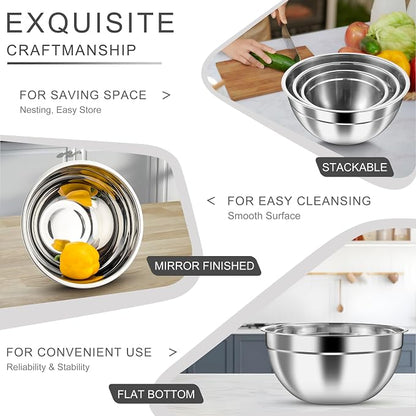 HaWare Mixing Bowls with Airtight Clear Lids, 6-Piece Stainless Steel Strong - Image 5