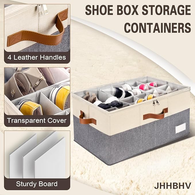 2 Pack Shoe Organizer for Closet, Adjustable Shoe Box Storage Containers - Image 4