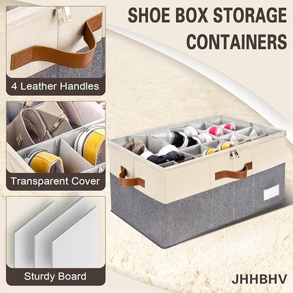 2 Pack Shoe Organizer for Closet, Adjustable Shoe Box Storage Containers - Image 4
