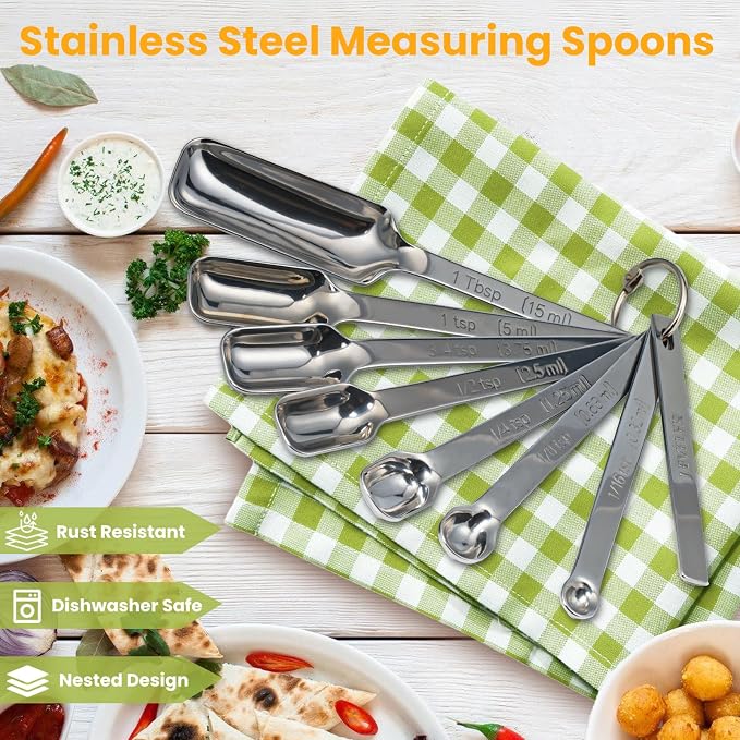 Stainless Steel Measuring Spoons Set of 8, Rectangular Metal Measuring Spoons - Image 6