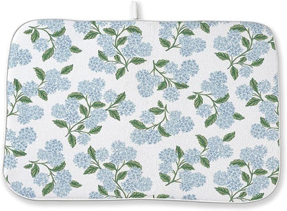 Blue Green Dish Drying Mat 18x24 Inch Vintage Floral Hydrangea Flower Drying by DAFENA