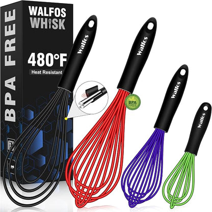 Walfos Whisk, Whisks for Cooking Non Scratch.Silicone Whisk Set of 4 Kitchen by Walfos
