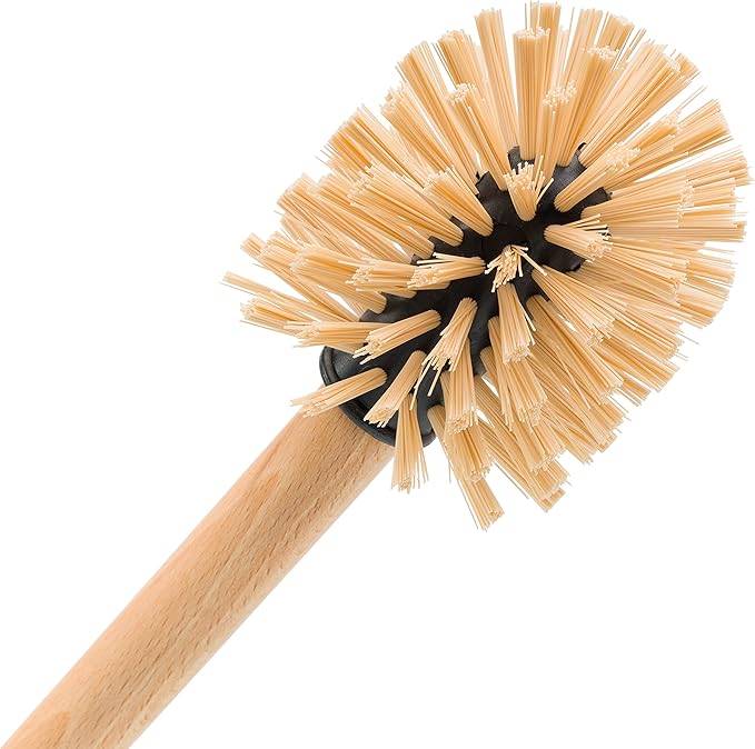 Redecker White Coated Metal Toilet Brush Set with High Grade Nylon Toilet Brush with Oiled Beechwood Handle, Replaceable Head, Vintage Design with Handle and Spout, Made in Germany