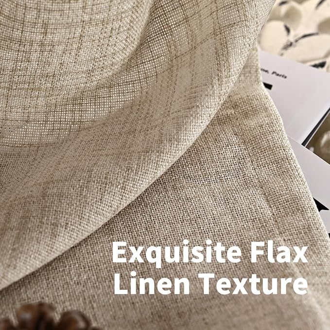 YoungsTex Oatmeal Linen Semi Sheer Curtains 63 Inch Length - Image 4