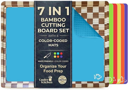Cooler Kitchen Cutting Boards for Kitchen – Checkered Bamboo Cutting Board Set by CoolerKitchen