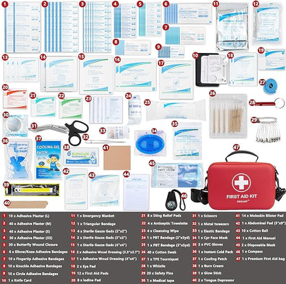 First Aid Kit 340 Piece, Premium Waterproof Hard Shell Medical Kit for Car, Home, Office, Travel, Camping, Sports, Outdoor, School - Emergency First Aid Supplies and Survival Kit