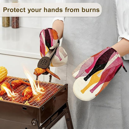 Red Wine Bottle Oven Mitts and Pot Holders Sets, Silicone Kitchen Mitts - Image 6