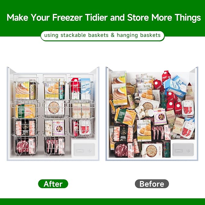 4-Pack Stackable & 1-Pack Hanging Chest Freezer Organizer Bins - Image 3