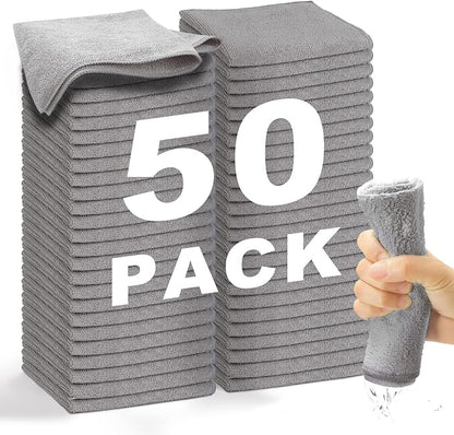 Microfiber Cleaning Cloth Grey-50Pcs 2100 Series Ultra Soft Highly Absorbent by WEAWE