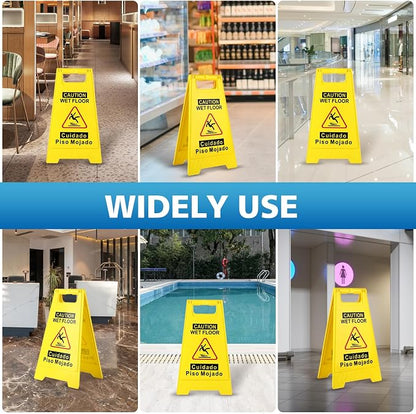 4-Pack Caution Wet Floor Sign, 17.5" Height, Bright Yellow Double-Sided Folding - Image 7
