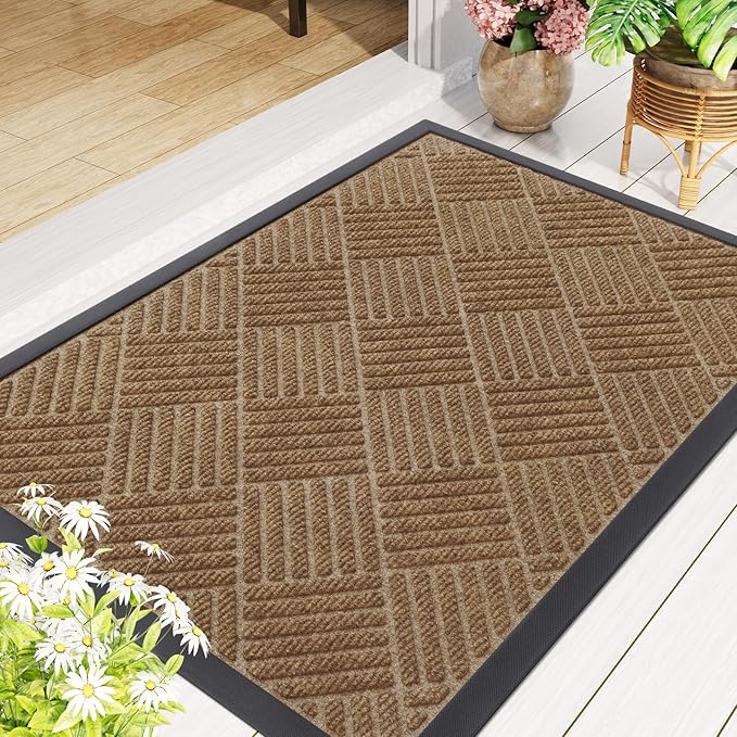 Smiry Front Door Mat Outside Entrance, Heavy Duty Outdoor Indoor Mat, Natural Rubber Doormat, Non Slip, Trap Dirt and Moisture, Easy Clean, Low Profile Patio Porch Entryway Mat, 59x23, Coffee