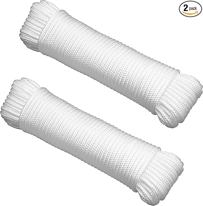 Gardzen 2-Pack 100' x φ1/4" White Rope, UV Resistant Rope for Flag Pole, Clothes line, Camping Tent, Canoes, Tree Work