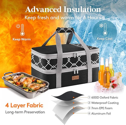 Lifewit Insulated Double Decker Casserole Carrier, Expandable Lasagna Lugger - Image 3
