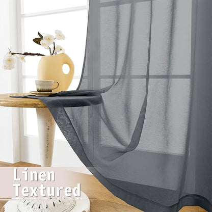 Tollpiz Short Sheer Linen Textured Curtain Sheers Doorway Light Filtering Voile - Image 4