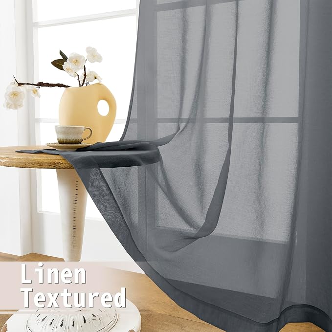 Tollpiz Sheer Door Curtain Closet Linen Textured Curtains Sheer Doorway Light - Image 4
