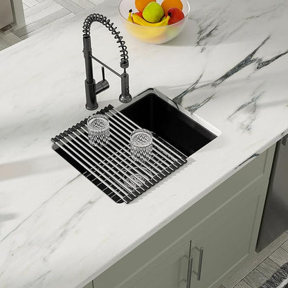 Dcolora 22 Inch Quartz Composite Bar Sink Black Undermount Small Granite Composite Kitchen Sink Prep RV Single Bowl Under Counter, Round Corner, 22"x17", DC-GU7747