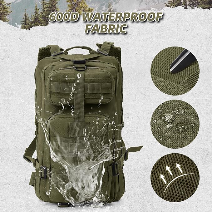 Small Military Tactical Backpack, 30L Tactical Assault Bag for Men, Army Assault Rucksack GYM Hiking Backpack Bug Out Bag Amy Green