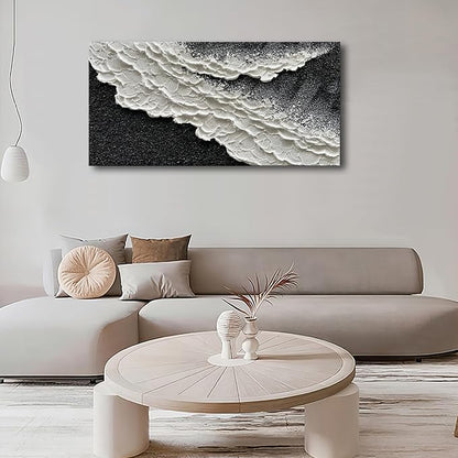 NANKAI 24x48 Inch Hand Painted 3D Ocean Wave Landscape Oil Painting Black and - Image 6