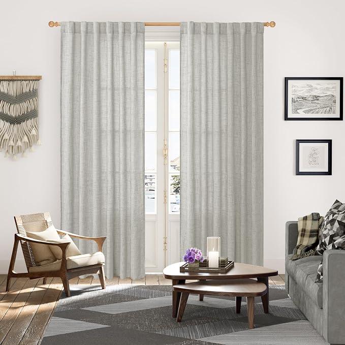 YoungsTex Light Grey Linen Semi Sheer Curtains 84 Inch Length - Image 3