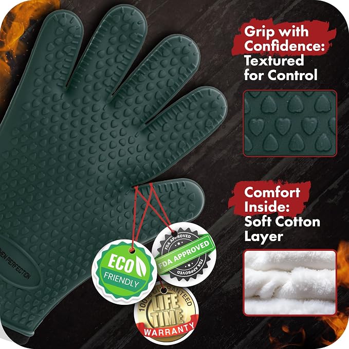 Kitchen perfection Silicone Smoker Oven Gloves -Extreme Heat Resistant BBQ - Image 4