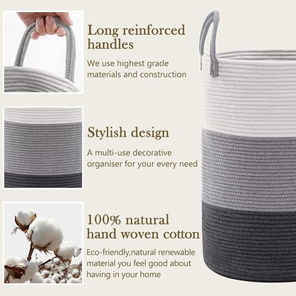 YOUDENOVA Woven Rope Laundry Hamper Basket, 58L Tall Luandry Basket, Baby - Image 5