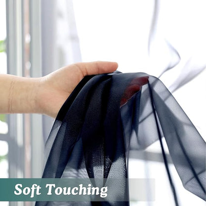 Chyhomenyc Sheer Curtains 63 Inch Length Set of 2, Rod Pocket Voile Drapes - Image 9