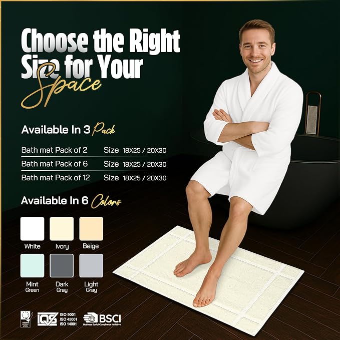 Pearl Linens Pack of 6 100% Cotton Bath Mat 20x30 inches, Soft & Absorbent - Image 3
