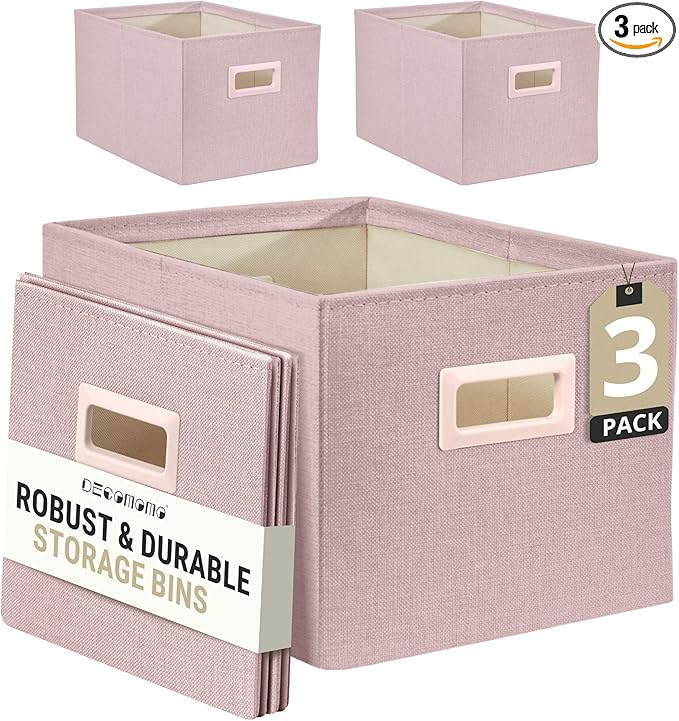 DECOMOMO Storage Bins for Shelves Robust Fabric Closet Bins for Shelves Toy Storage Clothes Books (Pack of 3 – Pink)