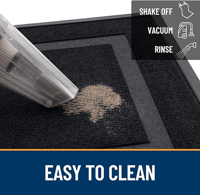 OLANLY Front Door Mat Indoor Outdoor Entrance, Waterproof All-Season, All-Weather Doormat, Sturdy Natural Rubber, Fade Resistant, Low Profile, Easy Clean Patio Porch Entryway Mat, 59x30, Black