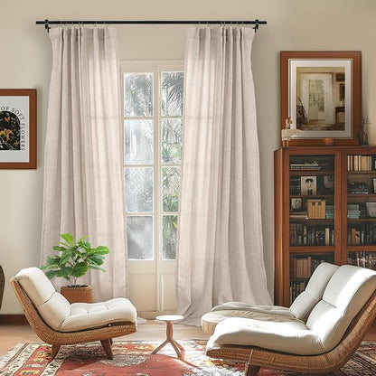 YoungsTex Pinch Pleated Linen Curtains 102 Inch Length 2 Panels Light Filtering - Image 2