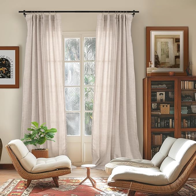 YoungsTex Linen Semi Sheer Curtains 90 Inch Length 2 Panels - Image 2
