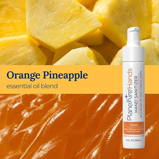 Orange Pineapple Gel Hand Sanitizer | Soothing, Moisturizing, Hydrating | Tropical Scent | Essential Oils, Green Tea Extract, Aloe, and Vegan Glycerin | TSA-Approved Travel Essential | 3-pack