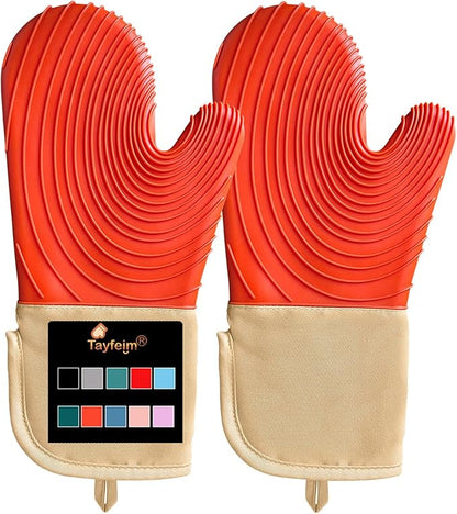 Silicone Oven Mitts-13.6 in Extended Oven Mitts Heat Resistant 500F, Oven Gloves by Tayfeim