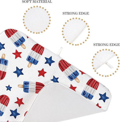 4th of July Dish Drying Mat 18x24 Inch Blue Red Ice Cream Stars Patriotic - Image 3