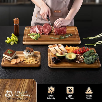 Teak Wood Cutting Board Set for Kitchen High-End Non Toxic Non Slip Over Sink - Image 5