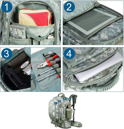 Large Tactical Backpack for Men Military Backpack with DIY System for Travel, Work,Camping,Hunting,Hiking,Sports (Camo A)