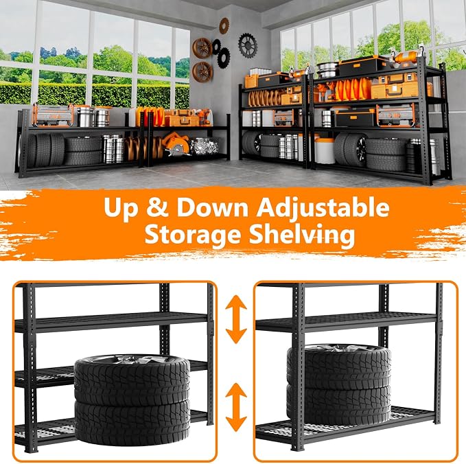 Storage Shelves Heavy Duty 2 PCS, 4-tier Adjustable Metal Industrial Utility - Image 5