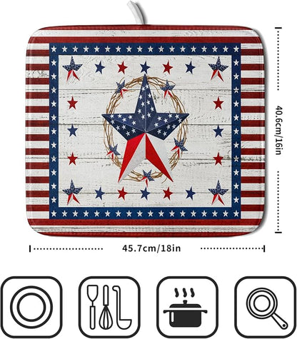 Giwawa Patriotic Stars Dish Drying Mat 4th of July America Star Wreath Dish - Image 2