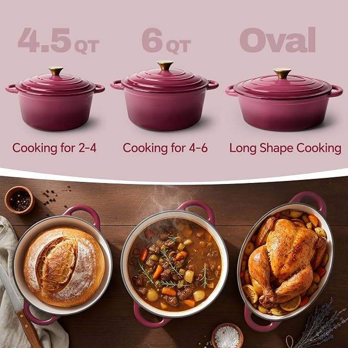 Vintage Style Oval Dutch Oven for Bread Baking, 4.5 Quart Non Stick Enameled - Image 3